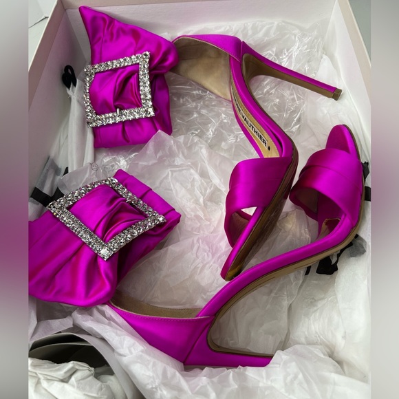 Alexandre Vauthier Yasmin Satin Buckle Fuschia Sandal Heel size 38.5 / 8.5 - Picture 10 of 11
